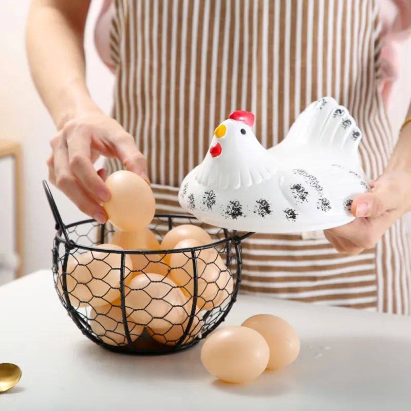 Panier de rangement en céramique en forme de poule pour œufs